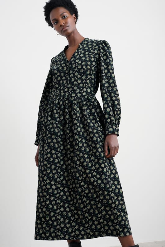 rose cottage gedruckt cord midi kleid