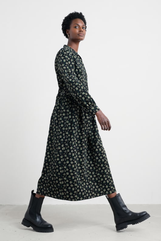 rose cottage gedruckt cord midi kleid