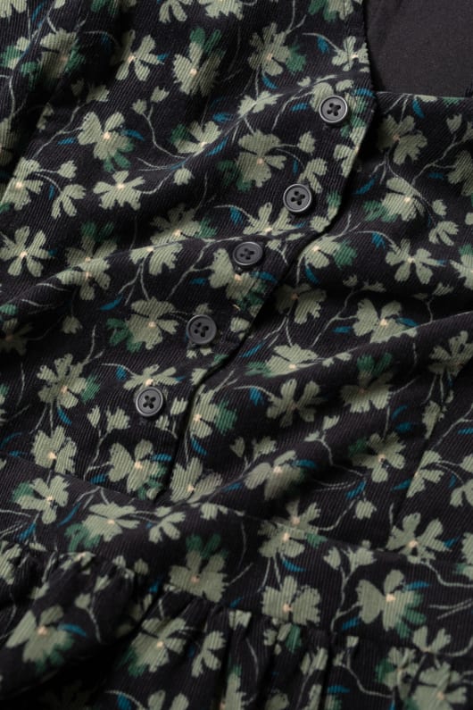 rose cottage gedruckt cord midi kleid