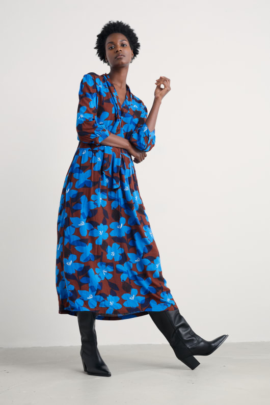 harbour cove gedruckt krawatte neck midi dress