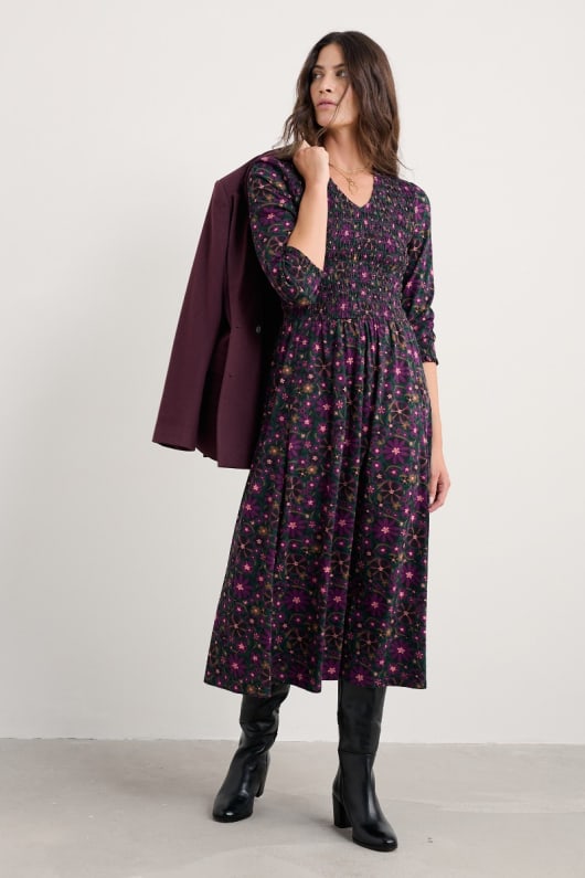 sea sound-jersey-v-ausschnitt midi-kleid