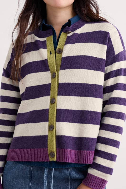 pinwell gestreifte strickjacke gemacht mit lammfell