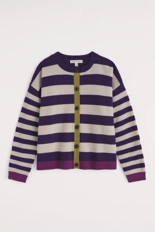 pinwell gestreifte strickjacke gemacht mit lammfell