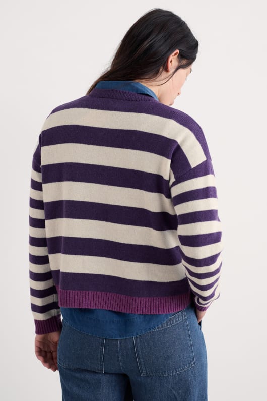 pinwell gestreifte strickjacke gemacht mit lammfell